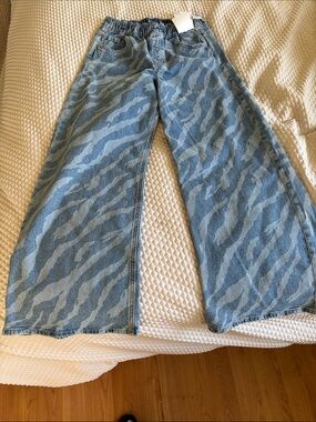Gap Blue Zebra-Print Wide Leg Jeans